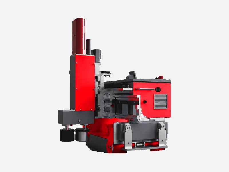 Robot de nivellement RS-N1 : châssis compact rouge et gris surmonté d'un mât vertical